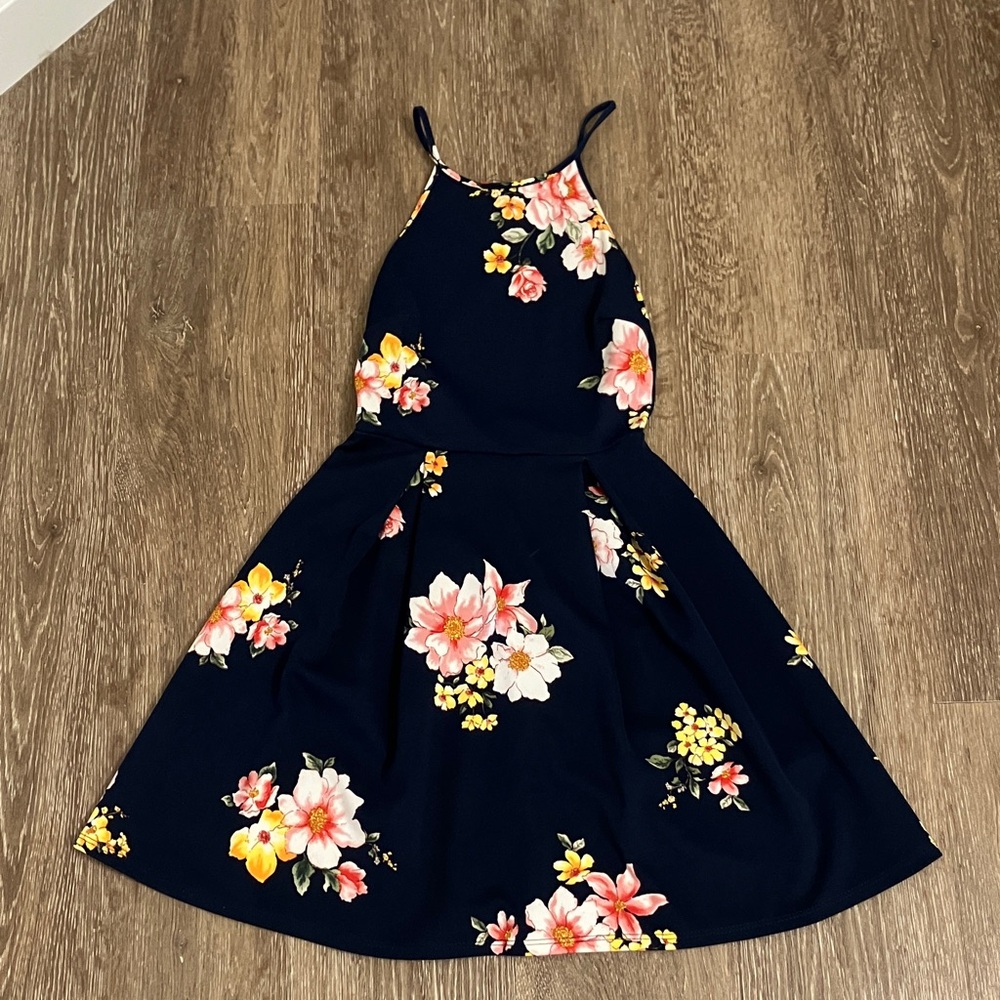 Soprano Navy Floral Skater Dress